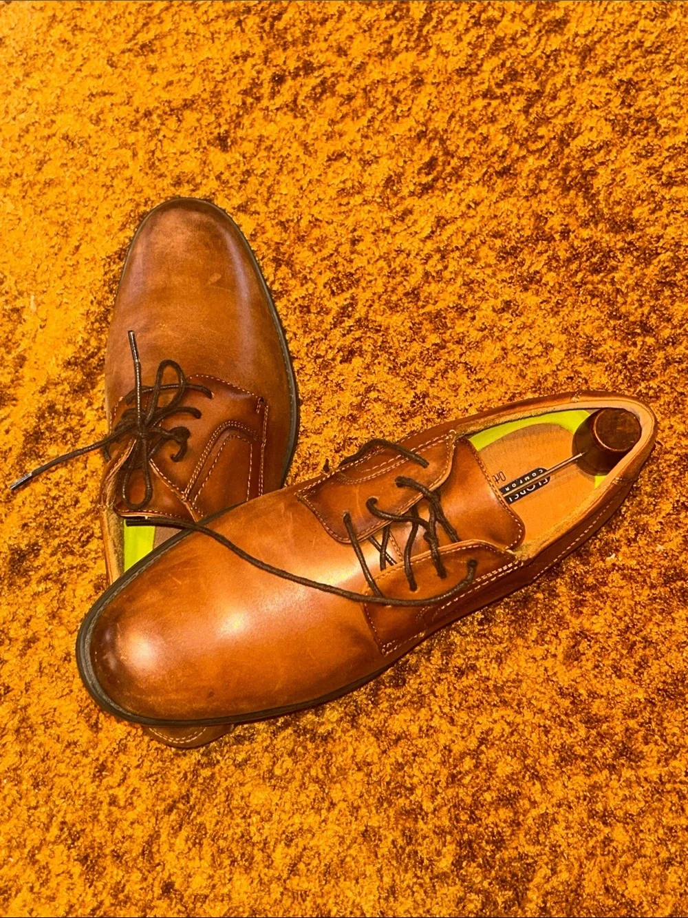 Florsheim Tan Brown Leather Lace-Up Derby Shoes